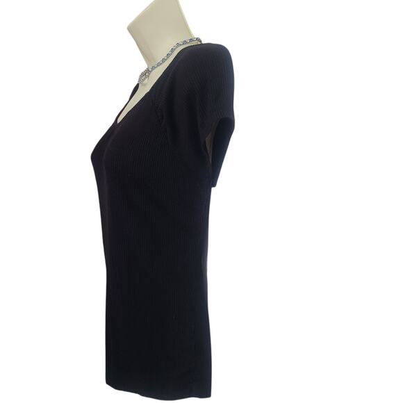 Tahari Top Womens M Black Short Sleeve Ribbed Cap Sleeves Casual Chic - Picture 3 of 6